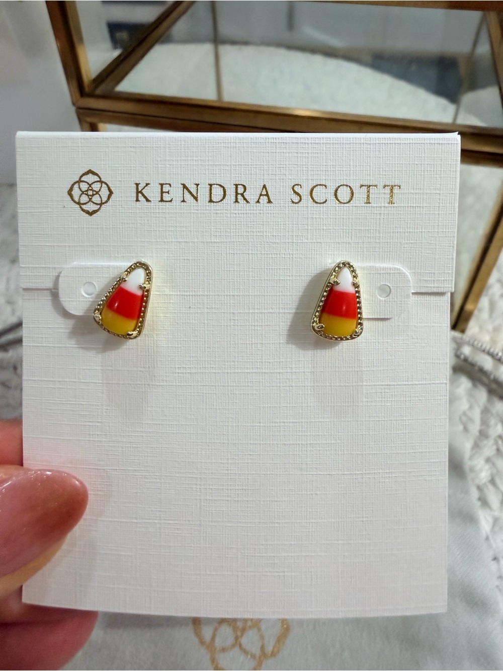 NEW ✨ Kendra Scott Candy Corn Magnesite Gold Pendant & Earring Set & KS Dust Bag - Picture 5 of 7